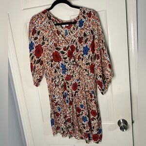 O'Neill Floral Mini Dress in Cream, Red & Blue